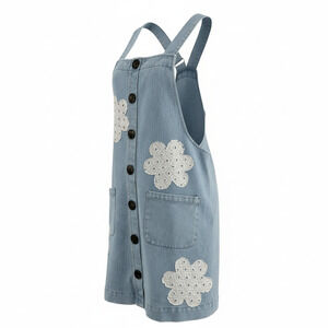 Oddi Los Angeles Dress Jumper Large Blue White Denim Embroidered Flowers